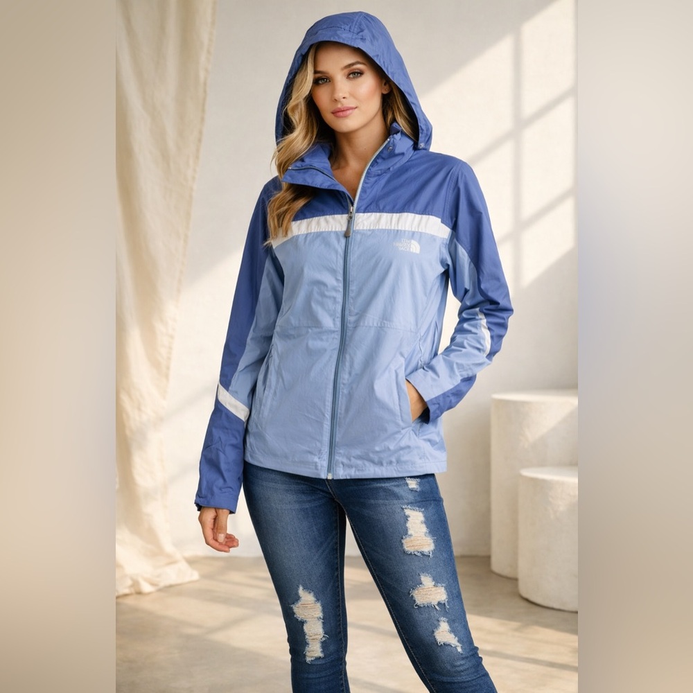 The North Face Hyvent Windbrecker Hooded Jacket Women’s S/Girls XL Blue Full Zip
